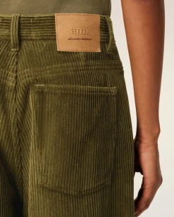 Pantalon Vert Coupe Large Velours En Coton