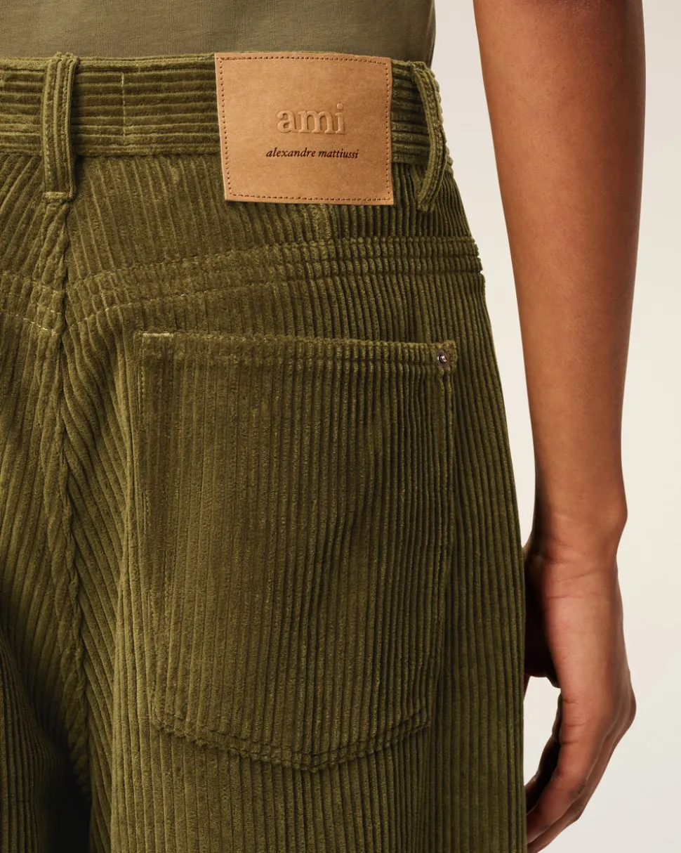 Pantalon Vert Coupe Large Velours En Coton