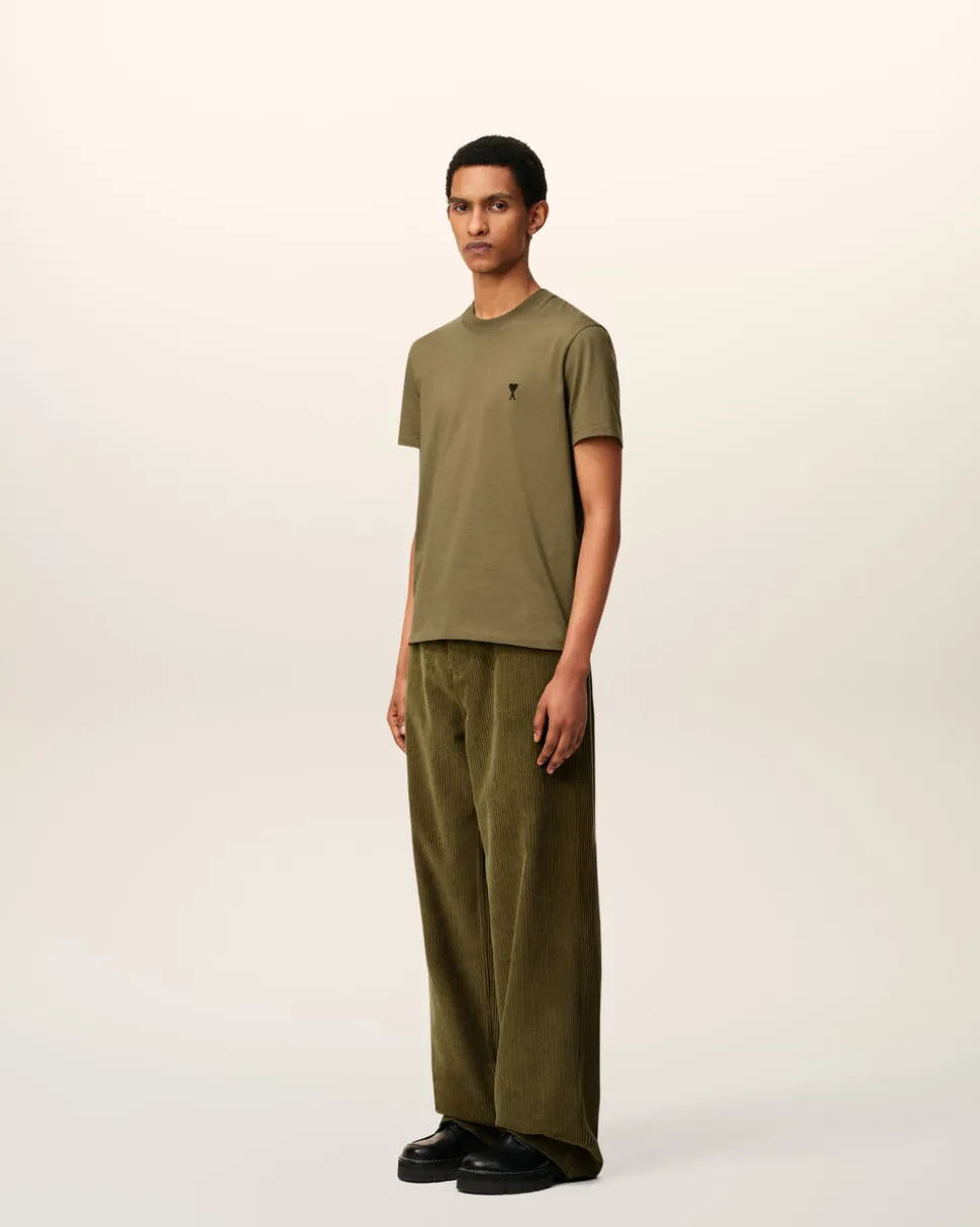 Pantalon Vert Coupe Large Velours En Coton