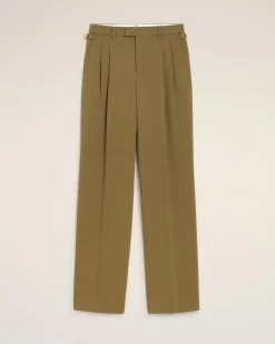 Pantalon Vert Large Avec Pattes De Serrages En Laine