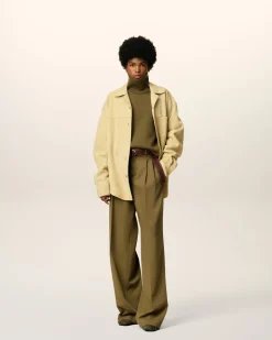 Pantalon Vert Large Avec Pattes De Serrages En Laine