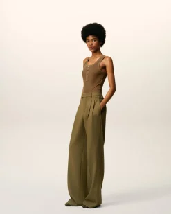 Pantalon Vert Large Avec Pattes De Serrages En Laine