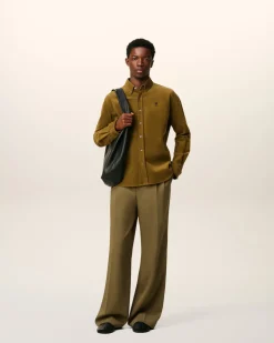 Pantalon Vert Large Taille Basse En Laine