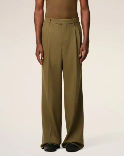 Pantalon Vert Large Taille Basse En Laine