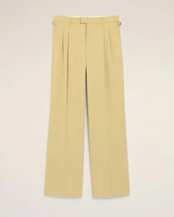 Pantalon Vert Large Taille Basse En Laine