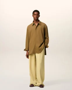 Pantalon Vert Large Taille Basse En Laine