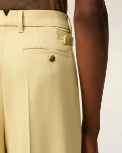 Pantalon Vert Large Taille Basse En Laine