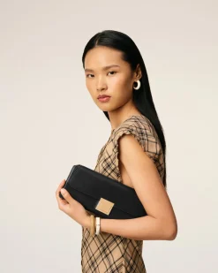 Pochette Noire Mimi En Cuir Lisse