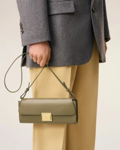 Pochette Vert Mimi En Cuir Lisse