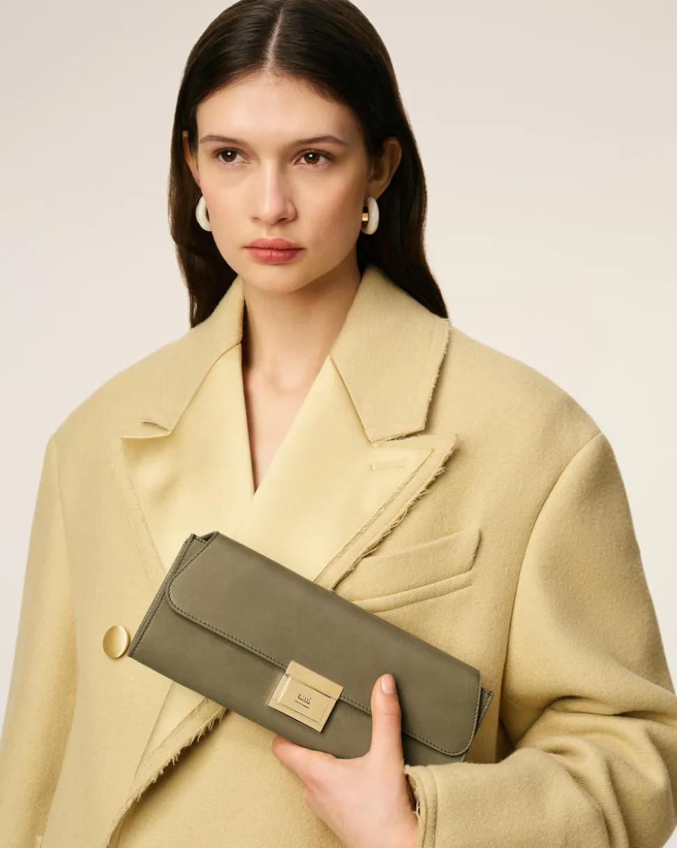 Pochette Vert Mimi En Cuir Lisse