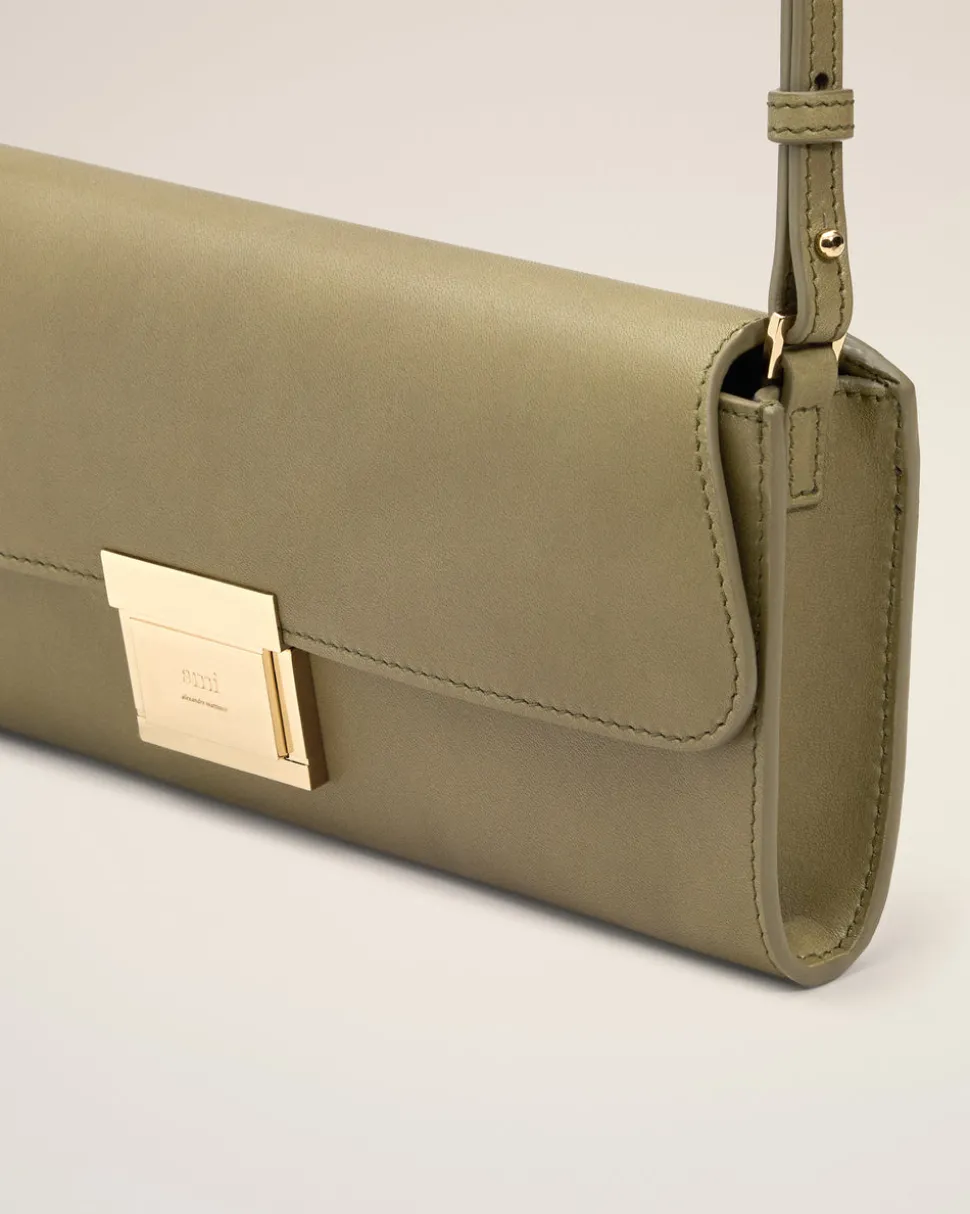 Pochette Vert Mimi En Cuir Lisse