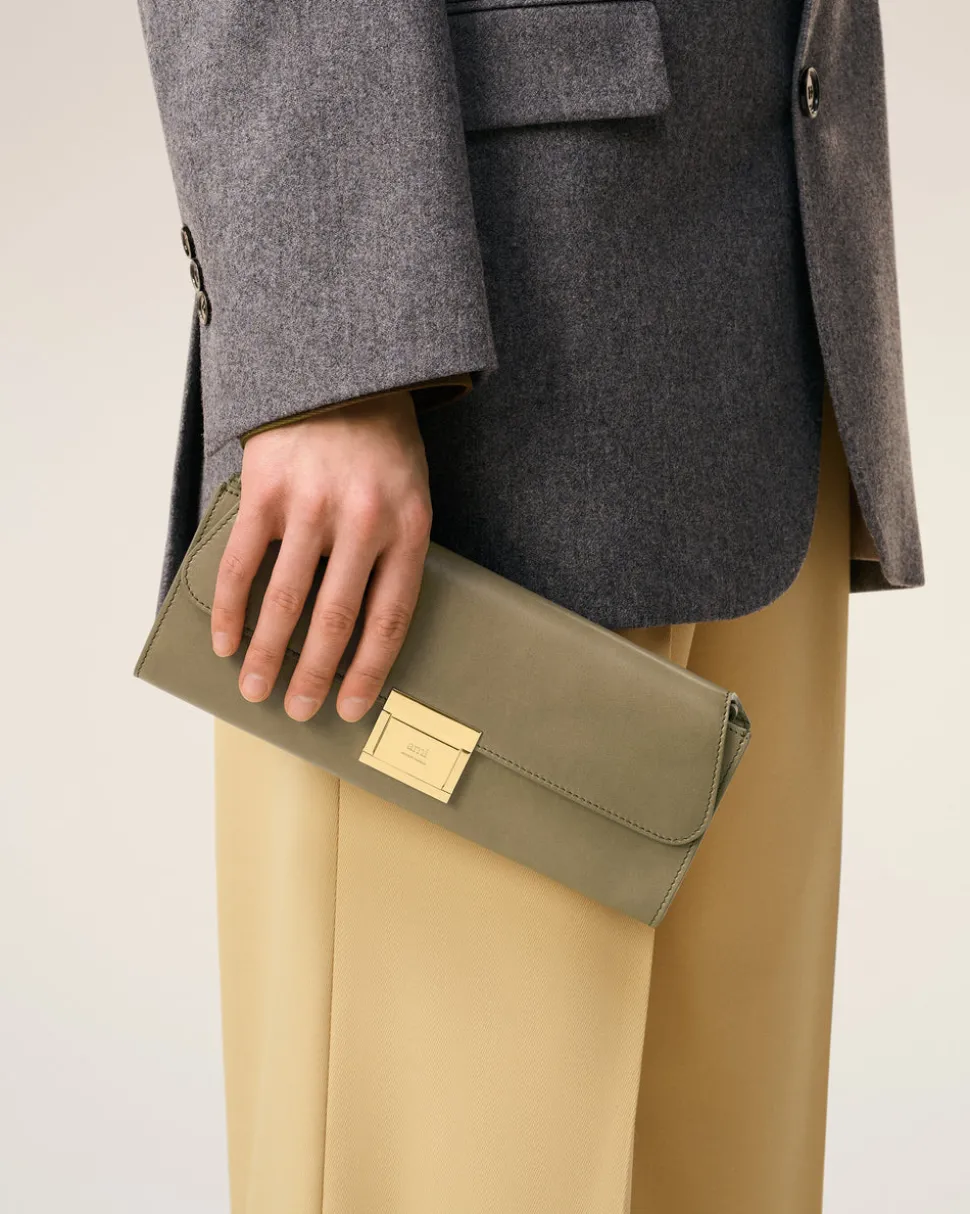 Pochette Vert Mimi En Cuir Lisse