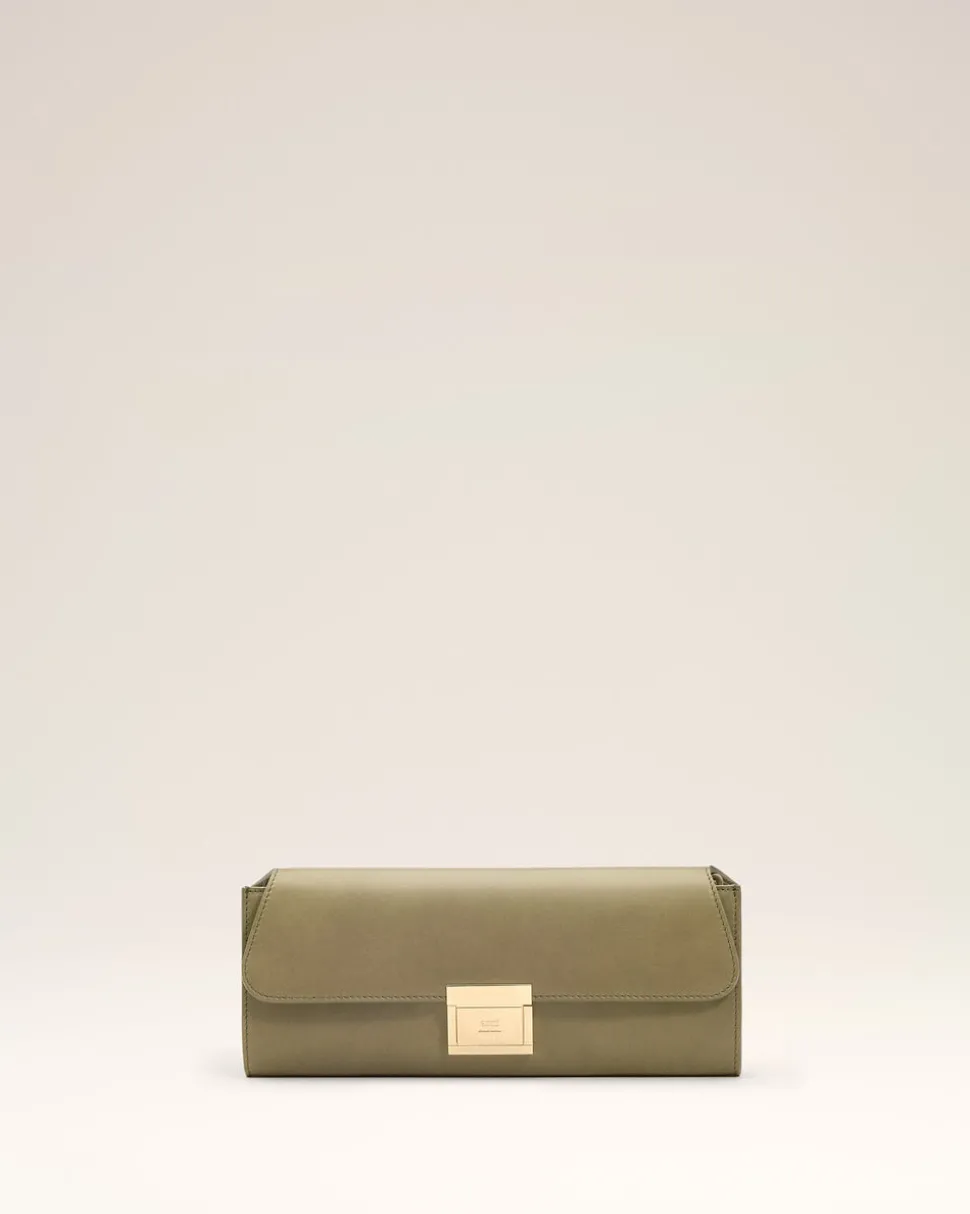 Pochette Vert Mimi En Cuir Lisse