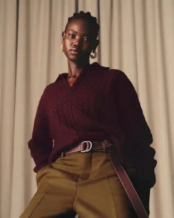 Polo Bordeaux En Laine Torsadée