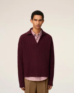 Polo Bordeaux En Laine Torsadée