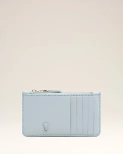 Porte Cartes Bleu Zippé Ami De Coeur En Cuir Lisse