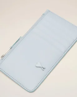 Porte Cartes Bleu Zippé Ami De Coeur En Cuir Lisse