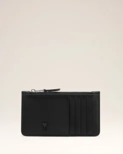 Porte Cartes Noir Zippé Ami De Coeur En Cuir Lisse