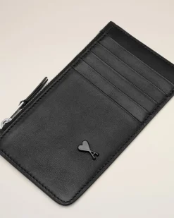 Porte Cartes Noir Zippé Ami De Coeur En Cuir Lisse