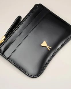 Porte Cartes Noir Zippé Paris Paris En Cuir Glacé