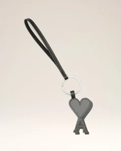 Porte Clés Noir Ami De Coeur En Cuir Lisse