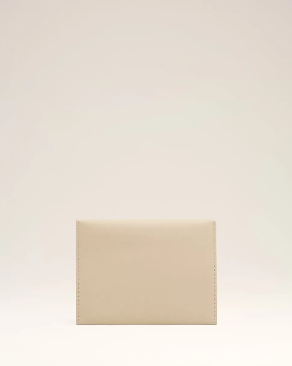 Porte-Cartes Beige Plié Carrousel En Cuir