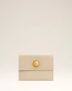 Porte-Cartes Beige Plié Carrousel En Cuir