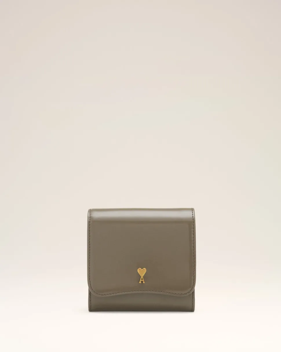 Portefeuille Gris Compact Paris Paris En Cuir Glacé