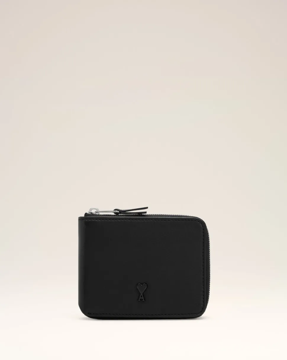 Portefeuille Noir Compact Ami De Coeur En Cuir Lisse