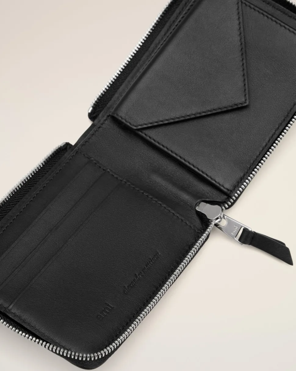 Portefeuille Noir Compact Ami De Coeur En Cuir Lisse