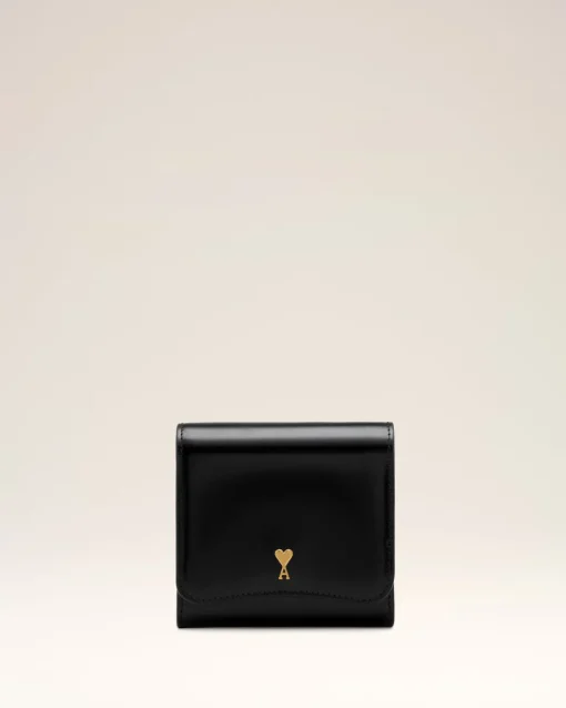 Portefeuille Noir Compact Paris Paris En Cuir Glacé