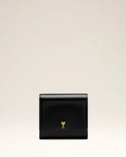 Portefeuille Noir Compact Paris Paris En Cuir Glacé