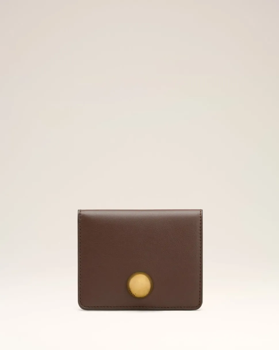 Portefeuille Plié Marron Carrousel En Cuir Lisse