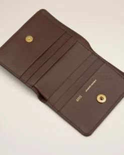 Portefeuille Plié Marron Carrousel En Cuir Lisse