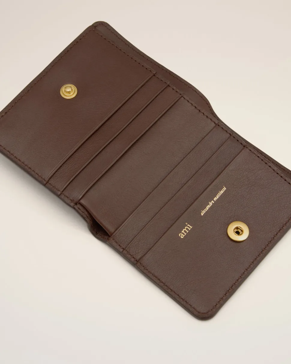 Portefeuille Plié Marron Carrousel En Cuir Lisse