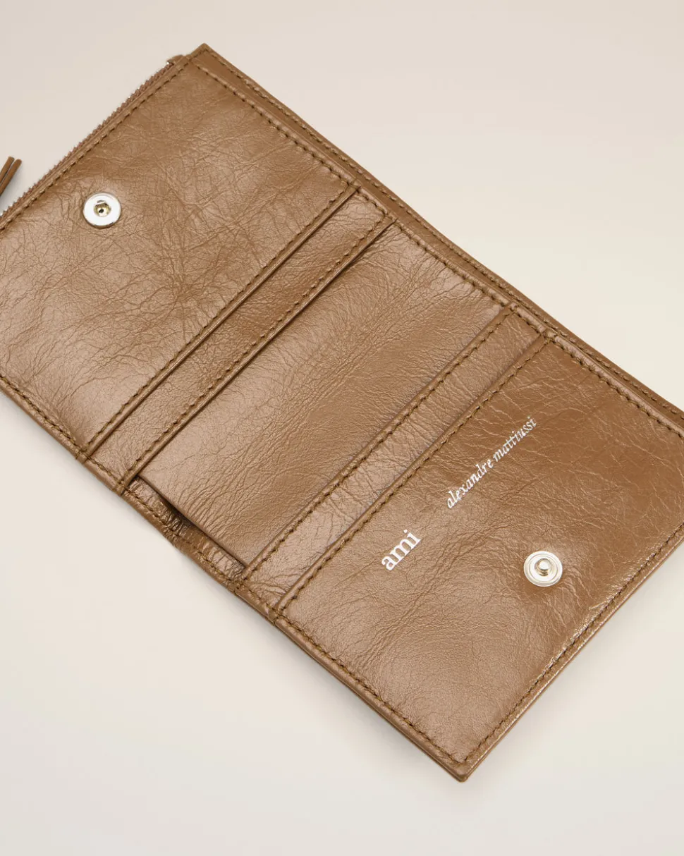 Portefeuille Plié Marron Voulez Vous En Cuir Lisse