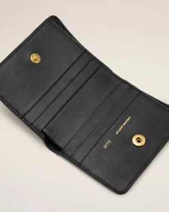 Portefeuille Plié Noir Carrousel En Cuir Lisse