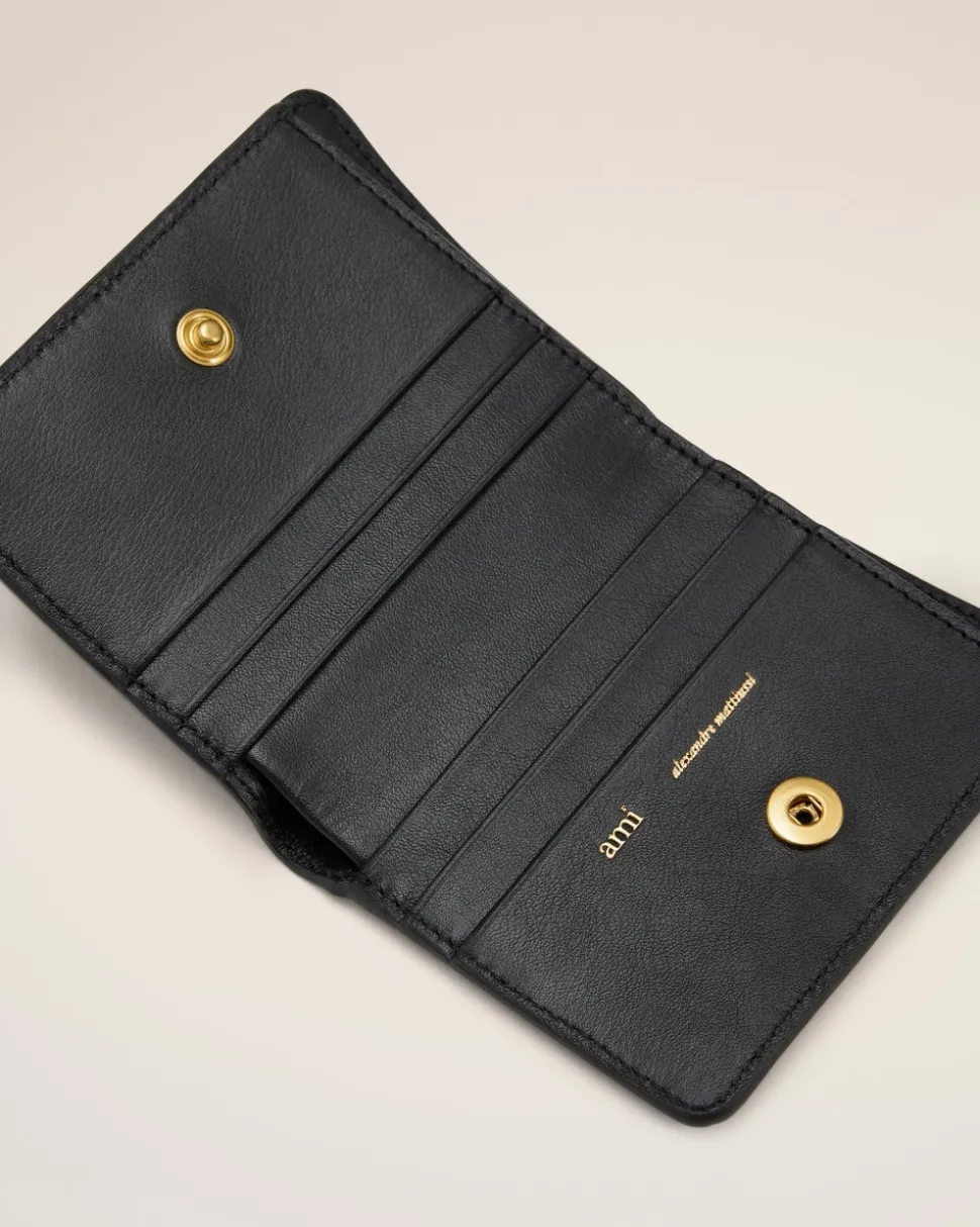 Portefeuille Plié Noir Carrousel En Cuir Lisse