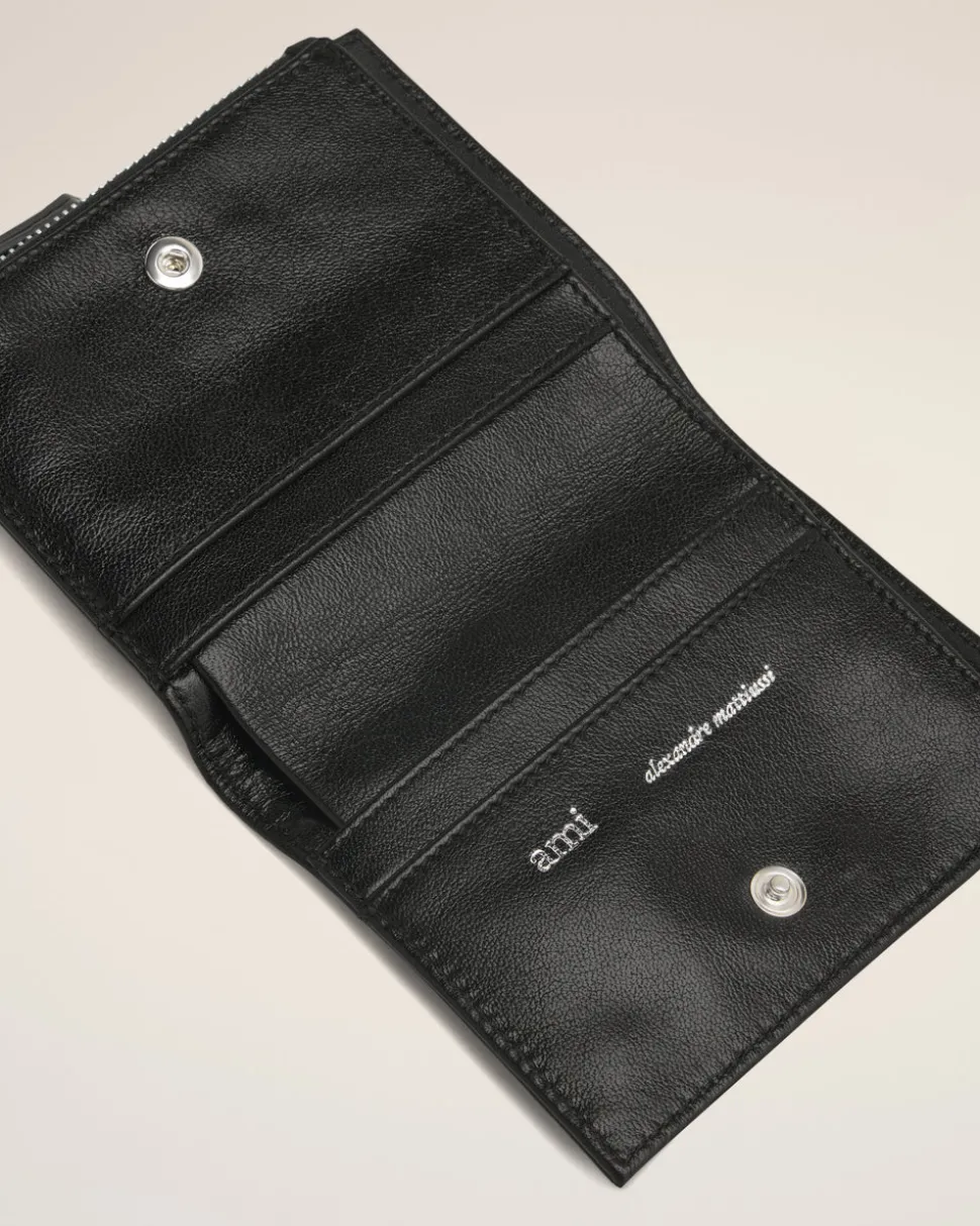 Portefeuille Plié Noir Voulez Vous En Cuir Lisse