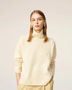Pull Blanc Col Cheminée Ami De Coeur En Laine