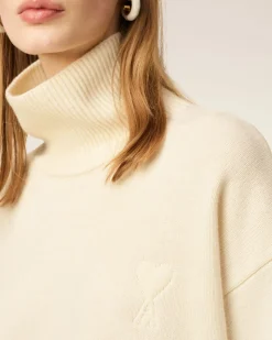 Pull Blanc Col Cheminée Ami De Coeur En Laine