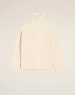 Pull Blanc Col Cheminée En Laine