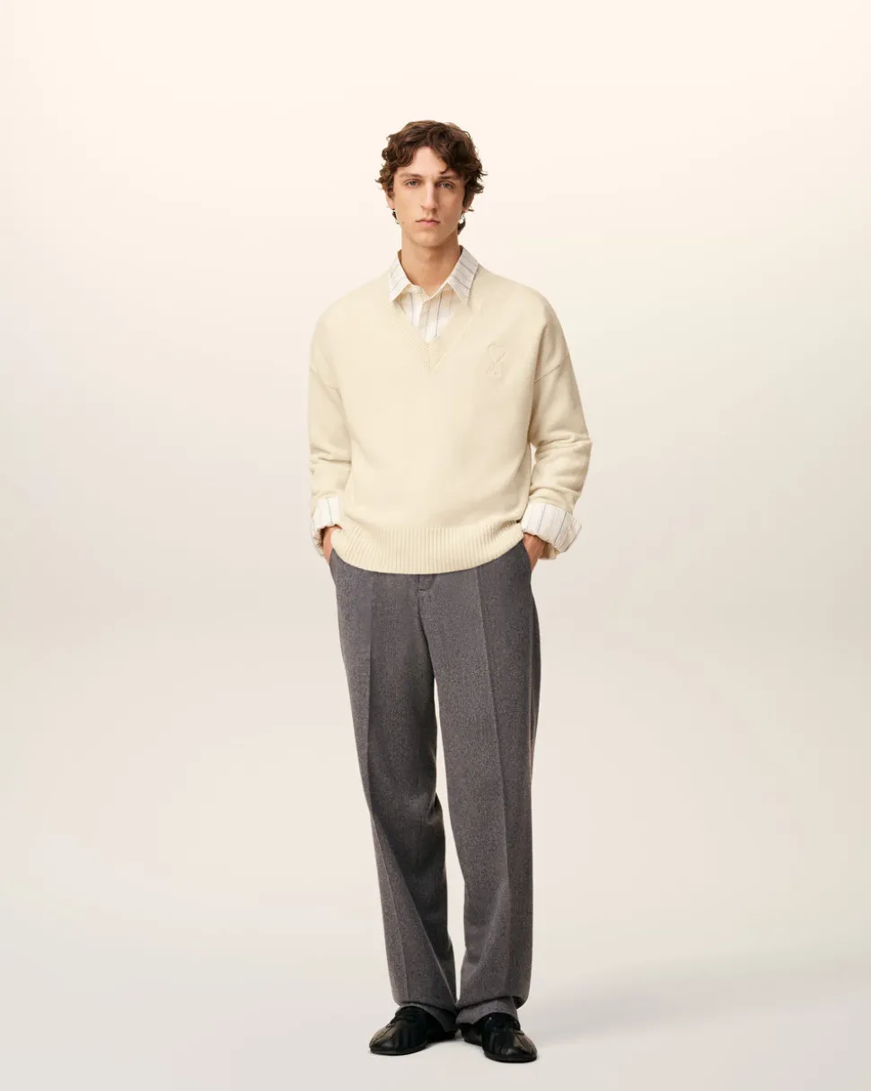 Pull Blanc Col V Ami De Coeur En Laine