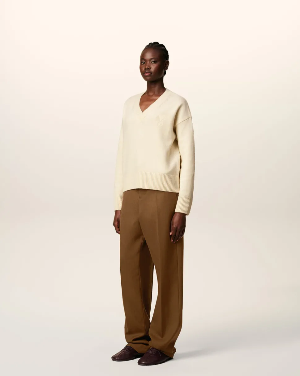 Pull Blanc Col V Ami De Coeur En Laine