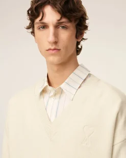 Pull Blanc Col V Ami De Coeur En Laine