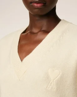 Pull Blanc Col V Ami De Coeur En Laine