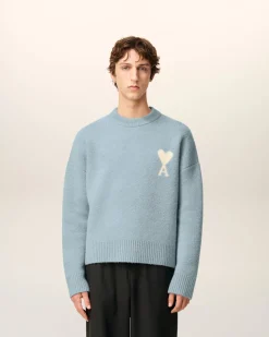 Pull Bleu Col Rond Ami De Coeur En Alpaga