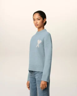 Pull Bleu Col Rond Ami De Coeur En Alpaga