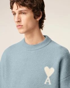 Pull Bleu Col Rond Ami De Coeur En Alpaga