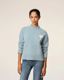 Pull Bleu Col Rond Ami De Coeur En Alpaga